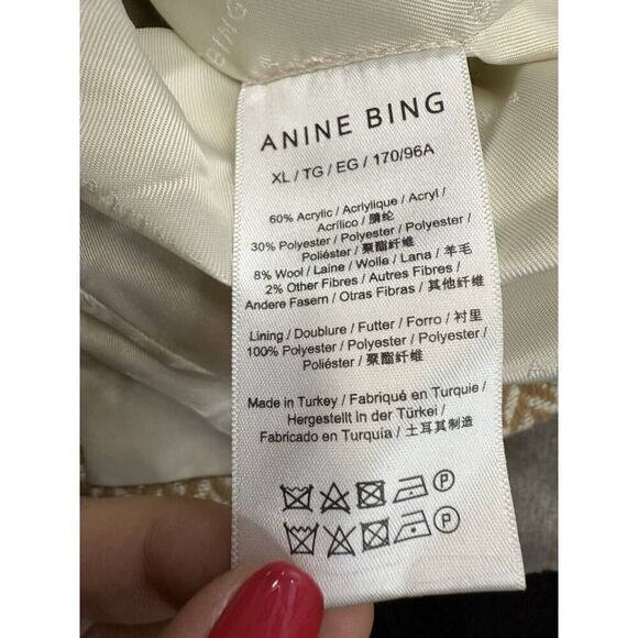 Anine Bing Herringbone Tweed Classic Blazer Tan/White Jacket XL - Picture 14 of 15